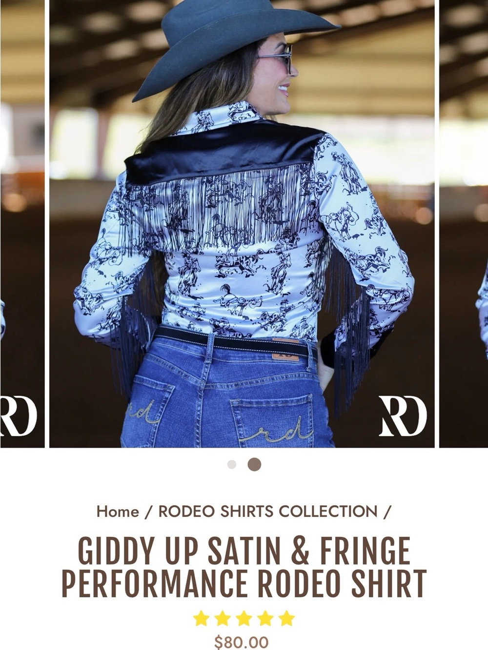 Giddy Up Satin & Fringe Performance Rodeo Shirt - Black & White